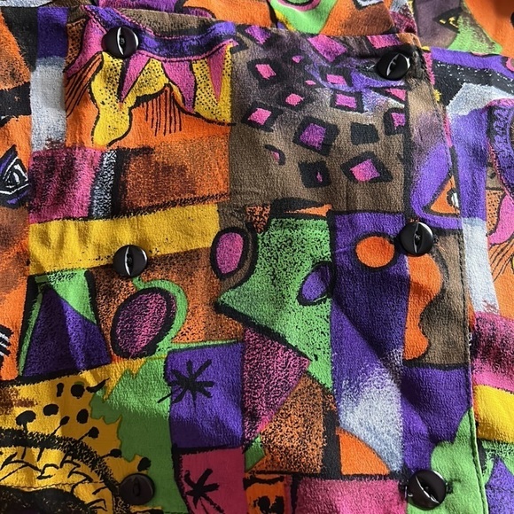 Vintage Nora Noh Silk V neck long sleeve art print blouse size 2 women’s - Picture 6 of 7